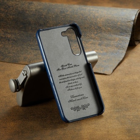 Кожаный чехол Fierre Shann Retro Oil Wax на Samsung Galaxy S24+ 5G - синий