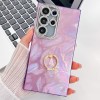 Противоударный чехол Plating Glitter Texture Ring Holder для Samsung Galaxy S25 Ultra 5G - Purple Feathers