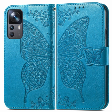 Чехол-книжка Butterfly Love Flower Embossed на Xiaomi 12T / 12T Pro / Redmi K50 - синий