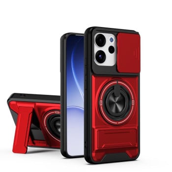 Противоударный чехол Lens Sliding Window Multifunctional Magnetic Shockproof со шторкой камеры для OPPO Reno15 F 5G Global — красный