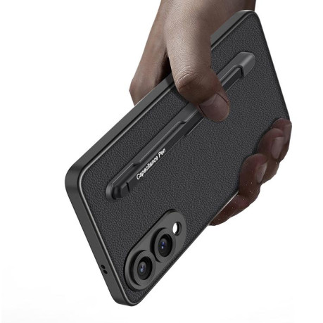 Противоударный чехол GKK Metal Paint Skin Feel Leather with Pen для Samsung Galaxy S25 Edge 5G - фиолетовый