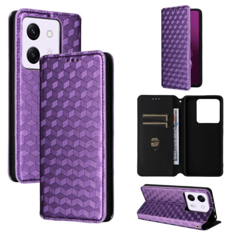 Чехол-книжка Cubic Grid Texture Flip Leather для Xiaomi Poco M7 Pro 5G - фиолетовый