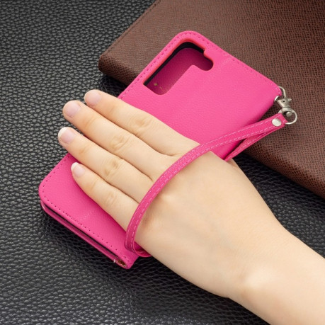 Чехол-книжка Litchi Texture Pure Color на Samsung Galaxy S22 5G - пурпурно-красный