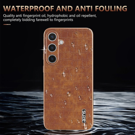 Чехол AZNS Electroplated Frame Crocodile Texture на Samsung Galaxy S25 5G - коричневый
