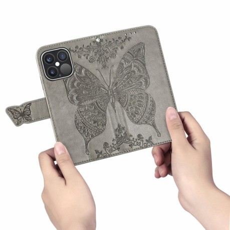 Чехол-книжка Butterfly Love Flower Embossed на iPhone 13 Pro - серый