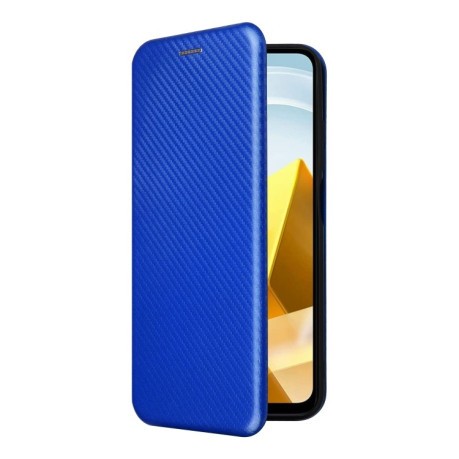 Чехол-книжка Carbon Fiber Texture на Xiaomi Poco M5 4G - синий