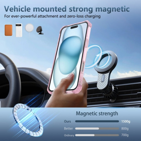 Противоударный чехол Shield CD Pattern MagSafe Magnetic для  iPhone 16 Plus  - прозрачно-розовый