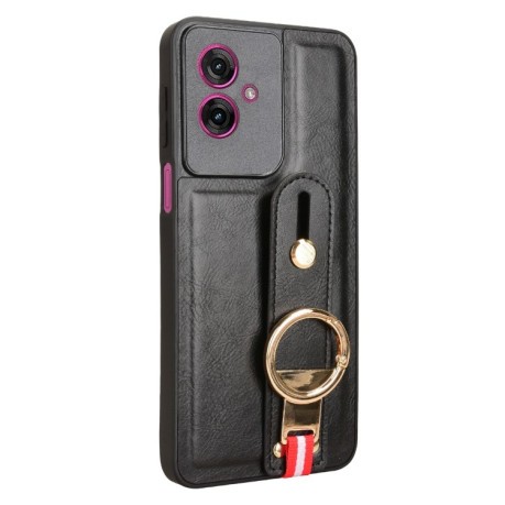 Противоударный чехол Wristband Leather Back для Motorola Moto G55 5G - черный