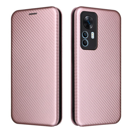 Чохол-книжка Carbon Fiber Texture на Xiaomi 12T / 12T Pro / Redmi K50 Ultra - рожевий