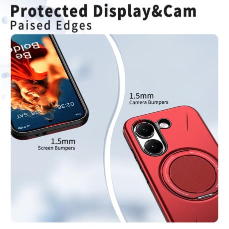 Чехол Metal Rotation Holder MagSafe TPU Hybrid PC с металлическим поворотным держателем и MagSafe на Xiaomi Redmi Turbo 5 5G / Poco X8 Pro 5G — красный