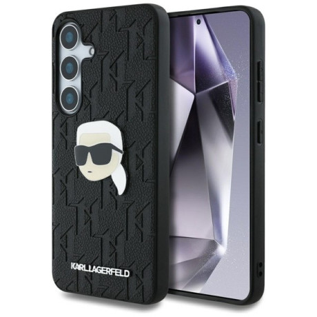 Оригинальный чехол Karl Lagerfeld Leather Monogram Pin Logo Karl Head для Samsung Galaxy S25 - Black