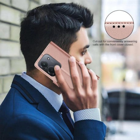Чохол-книжка Litchi Texture RFID Anti-theft Leather на Xiaomi Redmi 15C 5G / 4G EU 173mm / Poco C85 5G - золотий