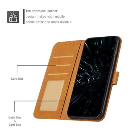 Чехол-книжка со строчкой и фактурой Calf с магнитным хлястиком на Infinix Note 60 / 60 Pro 5G — жёлтый