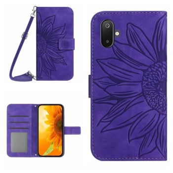 Чехол-книжка Skin Feel с рисунком подсолнуха на Samsung Galaxy F06 5G / M06 5G - фиолетовый