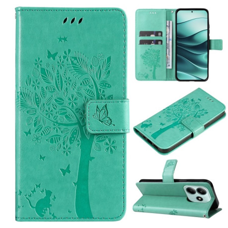Чехол-книжка Happy Cat Pattern для Xiaomi Redmi Note 14 5G/Poco M7 Pro 5G - зеленый