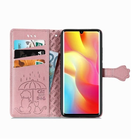 Чохол-книжка Cute Cat and Dog Embossed на Xiaomi Mi Note 10 Lite - рожеве золото