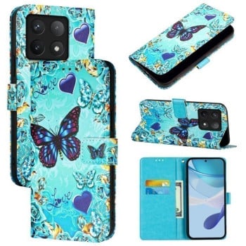 Чехол-книжка Colored Drawing Pattern Plain Weave Leather для Xiaomi 14T Pro - Love Butterfly