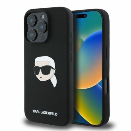 Оригінальний чохол Karl Lagerfeld Silicone Karl Head Print MagSafe для iPhone 16 Pro - black