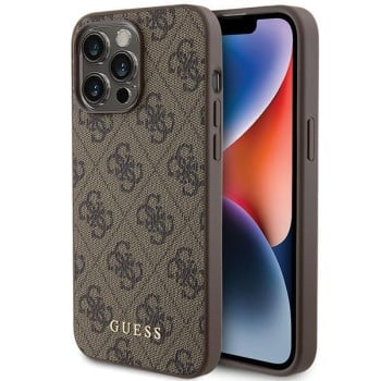 Оригинальный чехол Guess Metal Gold Logo для iPhone 15 Pro Max - brown