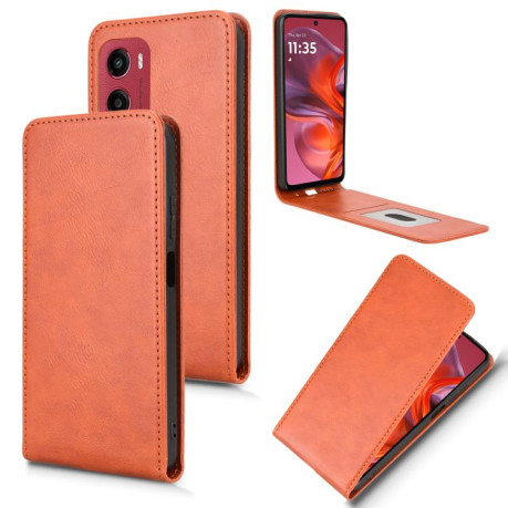 Флип-чехол Vertical Flip Leather Phone Case with Card Slot для Motorola Moto G05 - коричневый