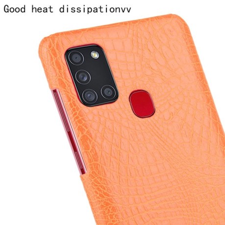Ударопрочный чехол Crocodile Texture на Samsung Galaxy A21s - оранжевый