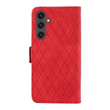 Чехол-книжка Dual-color Rhombic Lattice Leather для Samsung Galaxy S24 FE 5G - красный