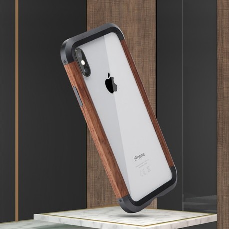 Протиударний бампер R-JUST Metal + Wood Frame на iPhone X/XS