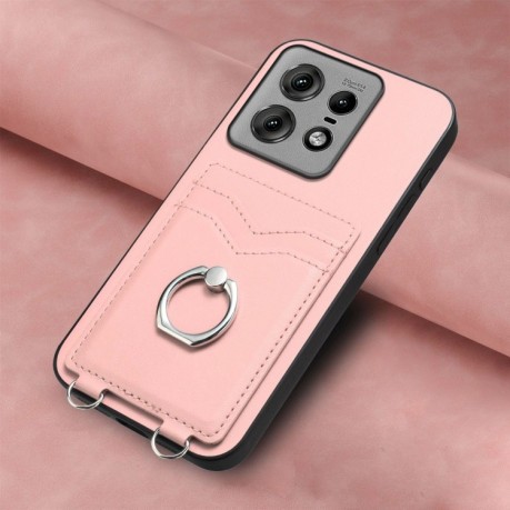 Противоударный чехол R20 Ring Card Holder для Motorola Edge 50 Pro 5G - розовый