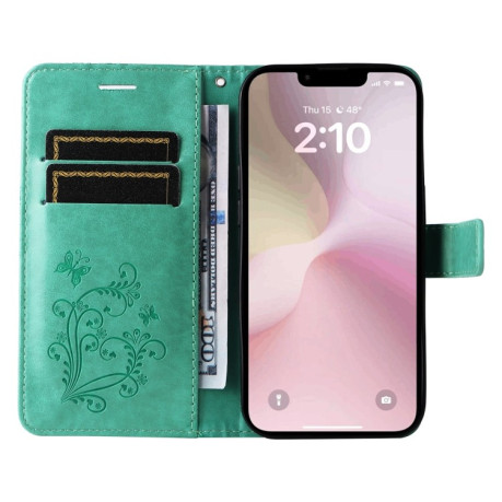 Чехол-книжка Embossed Butterfly для iPhone 16e - зеленый