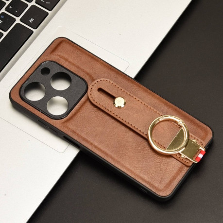 Противоударный чехол Wristband Leather Back для Infinix Smart 8 - коричневый