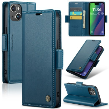 Чехол-книжка CaseMe 023 Butterfly Buckle Litchi Texture RFID Anti-theft Leather для iPhone 15 Plus - синий