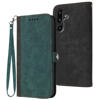 Чехол-книжка Buckle Double Fold Hand Strap Leather на Samsung Galaxy F16 5G / M16 5G - зеленый