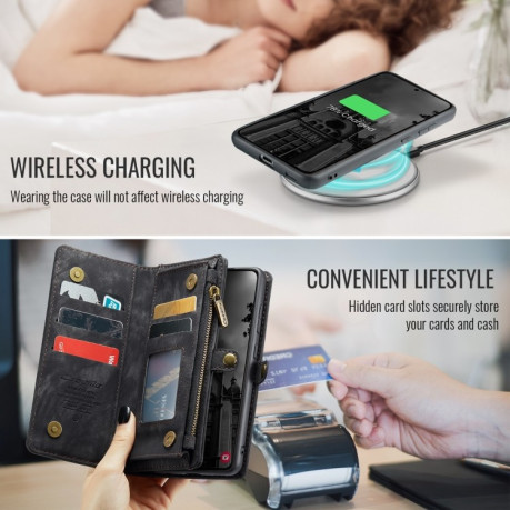 Чехол-кошелек CaseMe 008 Series Zipper Style на Samsung Galaxy S24 FE 5G - черный