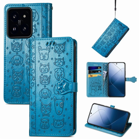 Чехол-книжка Cat and Dog для Xiaomi 14 Pro - синий