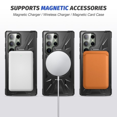 Противоударный чехол HTM MagSafe Magnetic Shockproof Phone Case with Ring Holder для Samsung Galaxy S24+ 5G - черный