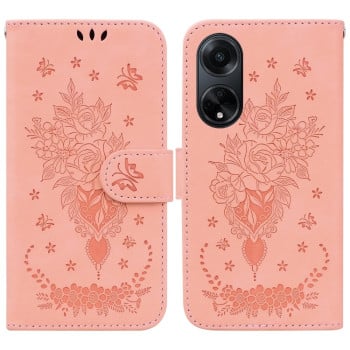 Чехол-книжка Butterfly Rose Embossed для OPPO A98 5G/A97 / F23 5G India - розовый