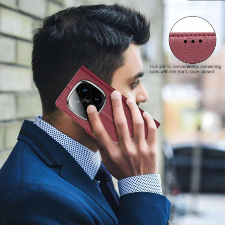 Чехол-книжка Litchi Texture RFID Anti-theft Leather для Xiaomi  Redmi Note 14 Pro 4G - красный