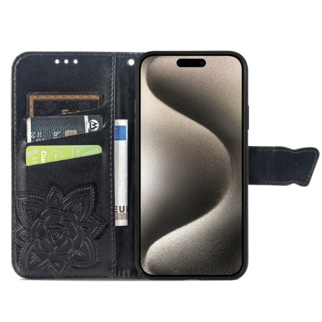 Чехол-книжка Butterfly Love Flower Embossed для iPhone 16 - черный