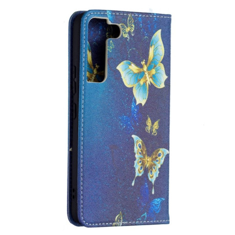 Чехол-книжка Colored Drawing Pattern для Samsung Galaxy S22 5G - Gold Butterfly