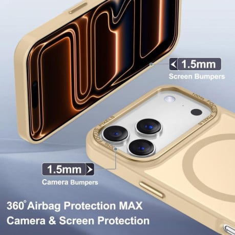 Чехол Xdcase с металлической рамкой камеры и функцией MagSafe для iPhone 17 Pro Max — золотой