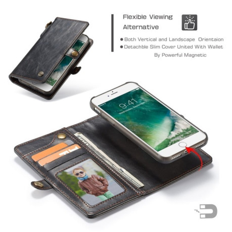 Шкіряний чохол-книжка CaseMe на iPhone SE 3/2 2022/2020/8/7 з відділенням для кредитних карт Чорний