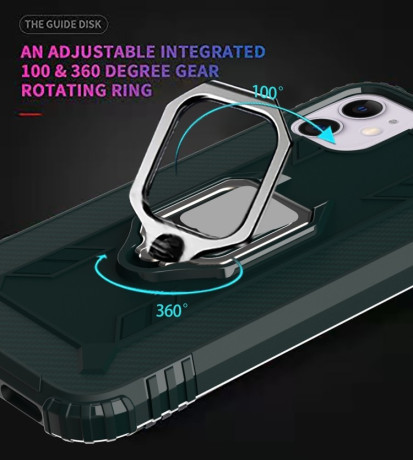Противоударный чехол Carbon Fiber Rotating Ring на iPhone 12/12 Pro - зеленый