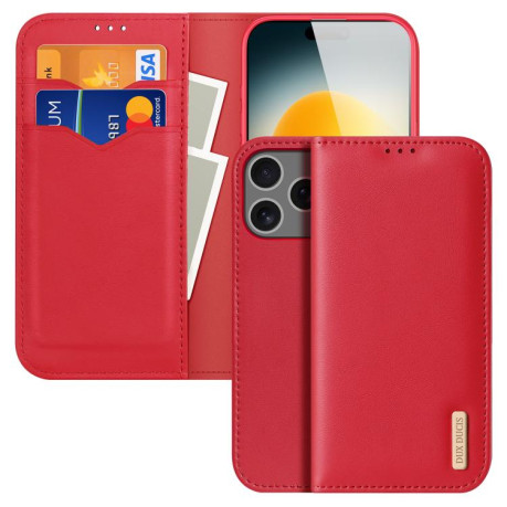 Кожаный чехол-книжка DUX DUCIS Hivo Series на iPhone 17 Pro - красный