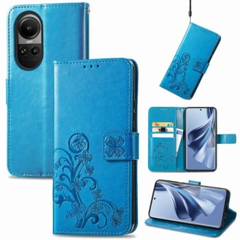 Чохол-книжка Four-leaf Clasp Embossed на OPPO Reno10 Global / 10 Pro Global - синій