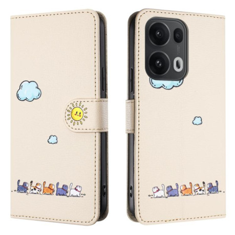 Чехол-книжка Cartoon Cats Leather для OPPO Reno13 Pro 5G Global - бежево-белый