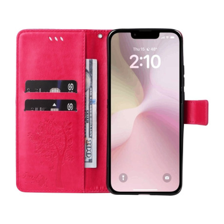 Чохол-книжка Happy Cat Pattern для iPhone 16e - пурпурно-червоний