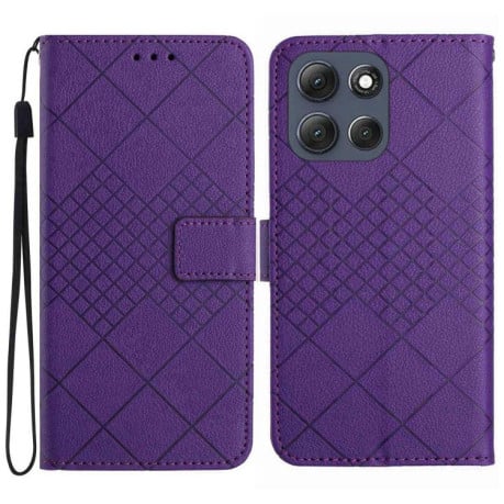 Чехол-книжка Rhombic Grid Texture для Motorola Moto G86 5G  - фиолетовый