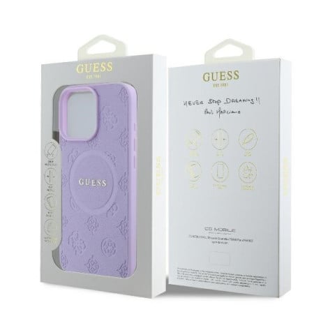 Оригинальный чехол Guess Saffiano Peony Classic Logo MagSafe iPhone 16e - Purple