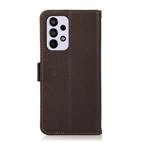 Шкіряний чохол-книжка KHAZNEH Genuine Leather RFID для Samsung Galaxy A53 5G - коричневий