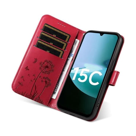 Чехол-книжка Dandelion Embossed Pattern Flip Leather на Xiaomi Redmi 15C 5G / 4G EU 173mm - красный